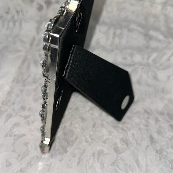 BH 4x6 Silver Texture Faux Pearls Rhinestones Rectangular Wedding Picture Frame - Picture 3 of 5